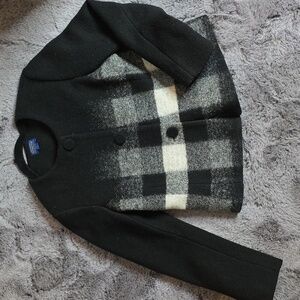 Pendleton Wool blend Black Grey plaid check covered buttons size S